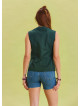 V Neck Cross Button Green Summer Blouse 4548